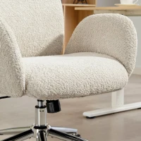 HOMCOM Scaun de Birou Rotativ din Bouclé cu Tetieră, Înălțime Reglabilă, Funcție Balansare, Gri Deschis(m-9)