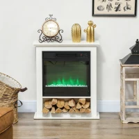 HOMCOM Elektrischer Kamin, realistische Flammen mit 9 Farben, verstellbare Helligkeit, 1800W, Fernbedienung, Timer, Weiß(m-9)