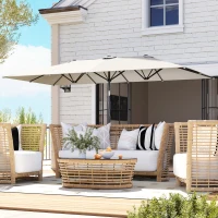 Outsunny Ombrellone Doppio Inclinabile e Regolabile con Cordicella, in Poliestere e Metallo, 150x295x170-214 cm, Crema(m-10)