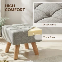 HOMCOM Linen-Look Square Padded Footstool - Light Brown(m-5)