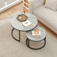 HOMCOM Modernes Kaffeetisch 2er-Set, Stapelbare Beistelltische mit Metallgestell für Wohnzimmer, Schlafzimmer, Büro, Grau(m-8)