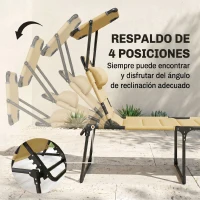 Outsunny Tumbona de Jardín con Toldo Ajustable Respaldo Regulable en 4 Niveles Reposacabezas para Terraza 70x200x45 cm Crema(m-4)