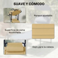 Outsunny Tumbona de Jardín con Toldo Ajustable Respaldo Regulable en 4 Niveles Reposacabezas para Terraza 70x200x45 cm Crema(m-6)