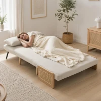 HOMCOM Canapé Convertible 2 Places, Canapé-Lit 3 en 1 Chenille 103cm, Dossier Réglable, 2 Oreillers, Accoudoirs en Bois, Crème(m-11)