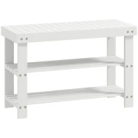 HOMCOM Schuhbank Bambus mit 2 Ablagen, Sitzbank mit Stauraum, für Flur, 70x28x45 cm, Weiß(m-1)