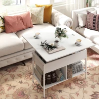 HOMCOM Mesa de Centro Elevável e Extensível Mesa de Sala com Compartimento Oculto Prateleiras Abertas 98x49x55 cm Branco(m-6)