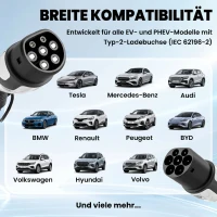 HOMCOM Typ 2 EV-laadkabel, 11 kW, 16 A, Mode 3, 3-fasen, 5 m – Verlengkabel voor elektrische auto's & plug-in hybrides(m-5)