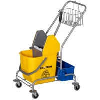 HOMCOM Reinigungswagen, Moppwagen, 25 L Fassungsvermögen, 4 Räder, Kunststoff, Gelb(m-11)