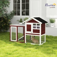PawHut Conigliera da Esterno in Legno con Casetta per Conigli e Rampa, 123.5x62.6x92.5 cm, Marrone e Bianco(m-10)