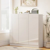 HOMCOM Schuhschrank mit 10 Regalen für 25-30 Schuh-Paare, Lüftungslöcher, Soft-Close-Türen, Holz, Weiß(m-10)