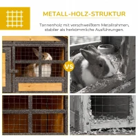 PawHut Kleintierstall mit Freigehege u. Rampe 122 cm x 63 cm x 92 cm Tannenholz Metall Hellgelb+Dunkelgrau(m-6)