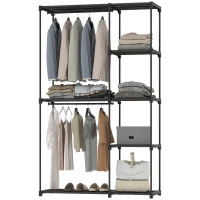 HOMCOM Stoffschrank Kleiderschrank mit Kleiderstange, Ablagen, für Schlafzimmer, Ankleidezimmer, 111 x 43 x 185 cm, Schwarz(m-11)