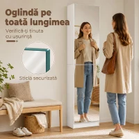 HOMCOM Dulap pentru Pantofi cu Oglindă, Uși Reversibile cu 5 Rafturi din Material Textil, 50 x 20 x 180 cm, Alb(m-5)