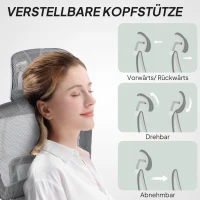 HOMCOM Bürostuhl, Ergonomischer Schreibtischstuhl mit Netzstoffbezug, verstellbar, rollbar, mit Armlehnen, Kopfstütze, Grau(m-9)