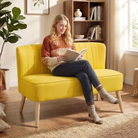HOMCOM 2-Sitzer Sofa, weiche Polsterung, pflegeleichter Bezug, bis 220 kg, 117 x 56,5 x 77 cm, Gelb(m-2)