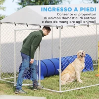 PawHut Recinto per Cani da Esterno con Rete Zincata e Serratura, in Acciaio e Tessuto Oxford, 6x2.3x2 m, Argento(m-8)