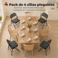 HOMCOM Juego de 4 Sillas Plegables Acolchadas con Respaldo y Estructura de Acero para Salón Comedor Cocina 45x46x78 cm Negro(m-4)