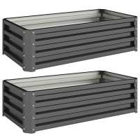 Outsunny Hochbeet Metall 2er-Set, Offener Boden, Für Garten Balkon, 110x50x30cm, Dunkelgrau