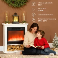 HOMCOM Elektrischer Kamin, realistische Flammen mit 9 Farben, verstellbare Helligkeit, 1800W, Fernbedienung, Timer, Weiß(m-7)