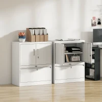 HOMCOM Aktenschrank Büroschrank Abschließbar Mehrzweckschrank aus Stahl mit 2 Türen, Verstellbaren Regalen Weiß(m-9)