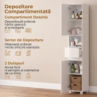 HOMCOM Dulap Baie Înalt, Economisire Spațiu, cu Sertar, Alb Lucios(m-4)