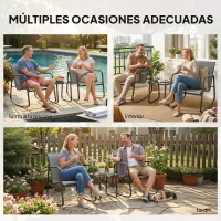 Outsunny Conjunto de Jardín de 3 Piezas con 2 Sillas Mecedoras Mesa con Encimera de Vidrio y Estructura de Acero para Patio Gris(m-8)