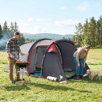 Outsunny Tienda de Campaña Familiar 2 Personas Plegable Impermeable a Prueba de UV 20+ con Vestíbulo 426x206x154 cm Gris Oscuro(m-2)