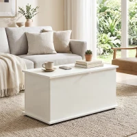 HOMCOM Coffre de Rangement, Banc de Rangement avec Couvercle Rabattable et Charnières de Sécurité, 80 x 40 x 45 cm, Blanc(m-7)