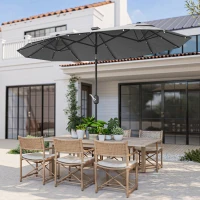 Outsunny Chapéu de Sol Duplo 295x150x219 cm com Luzes LED Solares Teto com Inclinação Ajustável e Manivela Manual para Jardim Cinza(m-9)