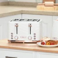 HOMCOM Four-Slice Rippled Toaster - White(m-10)