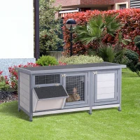 PawHut Jaula para Conejos con Techo Asfáltico Abatible Puertas con Pestillo Bandejas Extraíbles y Comedero 112x50x54 cm Gris(m-2)
