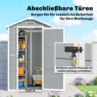 Outsunny Gartenschuppen, Kunststoff-Gartenhaus mit Boden, Fenster, verschließbare Türen, für Garten, 131B x 186T x 198H cm, Grau(m-6)