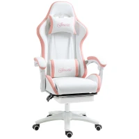 Vinsetto Sedia da Gaming con Altezza Regolabile e Schienale Reclinabile, 65x65x121-129 cm, Bianco e Rosa(m-1)