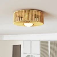 HOMCOM Deckenleuchte, Boho-Deckenlampe Hängend mit G9 LED Fassung, Lampenschirm aus Hanfseil Rund(m-9)