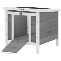 PawHut Conejera de Madera Exterior Jaula Caseta para Roedores Mascotas Pequeñas con Techo Asfáltico Se Puede Abrir y Rampa Antideslizante 42x51x43 cm Gris(m-12)