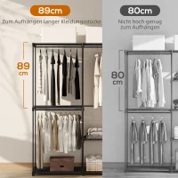 HOMCOM Stoffschrank Kleiderschrank mit Kleiderstange, Ablagen, für Schlafzimmer, Ankleidezimmer, 111 x 43 x 185 cm, Schwarz(m-4)