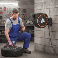 HOMCOM Tambur Automat Retractabil pentru Furtun 20 m, Montare pe Perete, Pivotant 180°, Negru și Portocaliu(m-2)