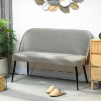 HOMCOM 2-Sitzer-Sofa, moderne Polstercouch mit Metall- und Holzrahmen, samtartiger Stoffbezug, Grau(m-10)