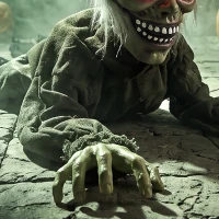 HOMCOM Halloween Decoration Halloween Animatronic Crawling Zombie with Light-Up Eyes and Creepy Sound(m-10)