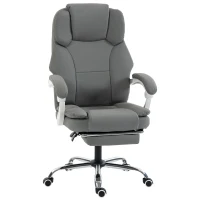 HOMCOM Scaun birou ergonomic, fotoliu înclinat din piele sintetică potrivită pentru animale, înălțime reglabilă, Gri(m-1)