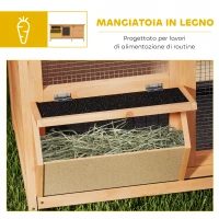 PawHut Conigliera in Legno da Esterno con Tetto in Asfalto, Casetta, Vassoi e Mangiatoia, 112x50x54 cm, Giallo(m-6)