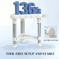 HOMCOM Shower Stool, Aluminium Alloy Corner Shower Chair with Storage Shelf and HDPE Seat, Adjustable Height, White(m-7)