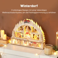 HOMCOM Weihnachtsdorf mit LED-Leuchtung, 45 cm Weihnachtsstadt mit Schneemann, Renntier und Bäume Naturholz(m-4)