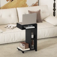 HOMCOM Beistelltisch, C-förmiger Servierwagen, 4 Rollen, 3 Fächer, 40 x 30 x 69 cm, Schwarz(m-10)