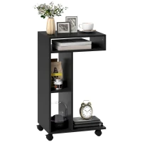 HOMCOM Beistelltisch, C-förmiger Servierwagen, 4 Rollen, 3 Fächer, 40 x 30 x 69 cm, Schwarz(m-12)