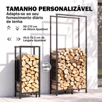 Outsunny Lenheiro Exterior em Aço Resistente para Lenha com Largura e Altura Ajustáveis, Carga 100 kg, 45,5-75,5x25x98-170 cm, Preto(m-4)