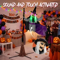 HOMCOM 200cm Life Size Animated Flying Witch Halloween Decorations Outdoor Indoor, Scary Halloween Animatronics Decor(m-5)