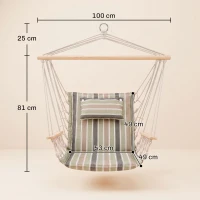 Outsunny Silla Colgante Estampado Rayas Hamaca con Cojín Reposacabezas para Interior Exterior 100x106 cm Carga Máx. 100 kg(m-3)