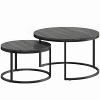 HOMCOM Modernes Kaffeetisch 2er-Set, Stapelbare Beistelltische mit Metallgestell für Wohnzimmer, Schlafzimmer, Büro, Schwarz(m-1)