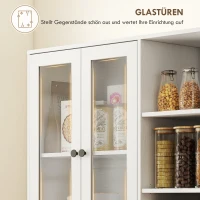 HOMCOM Küchenschrank mit Glastüren, Regale, offene Ablagen, 172 cm groß, MDF, Weiß(m-7)